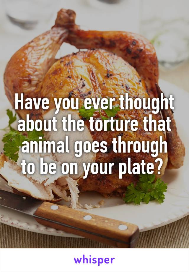 Have you ever thought about the torture that animal goes through to be on your plate? 