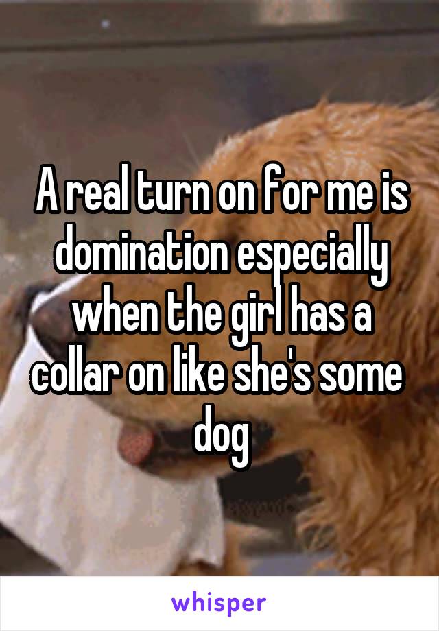 A real turn on for me is domination especially when the girl has a collar on like she's some  dog