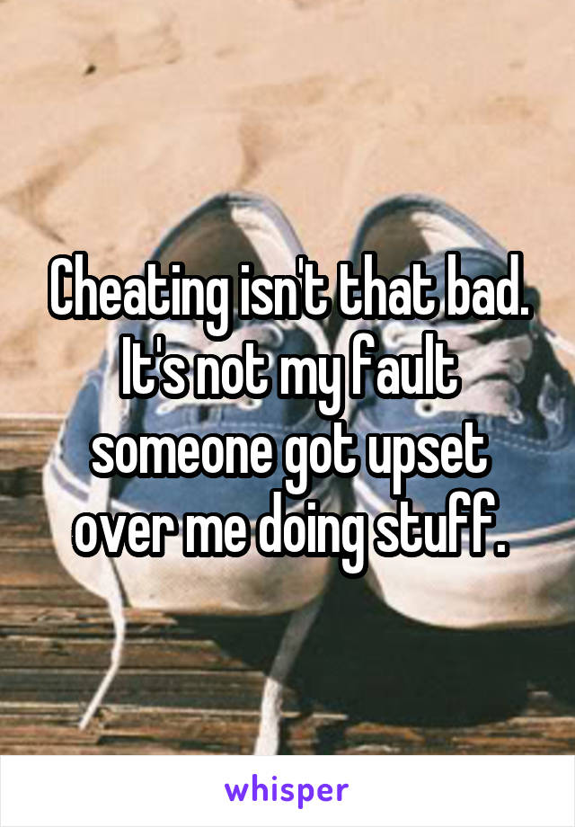 Cheating isn't that bad. It's not my fault someone got upset over me doing stuff.