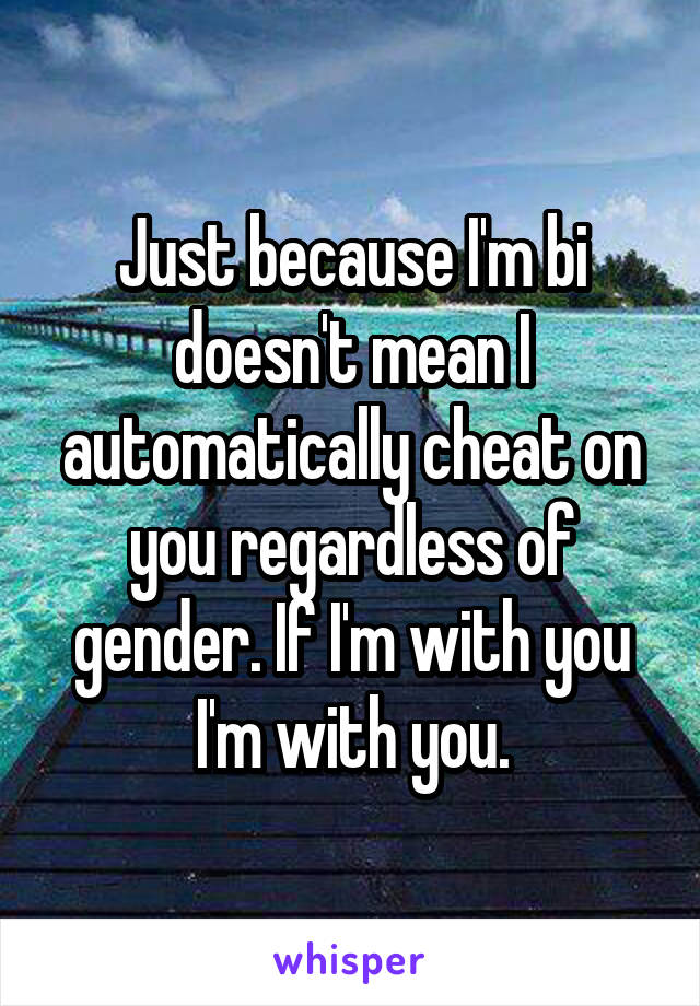 Just because I'm bi doesn't mean I automatically cheat on you regardless of gender. If I'm with you I'm with you.