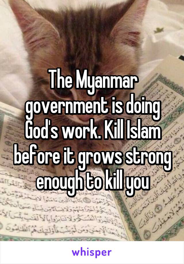 The Myanmar government is doing God's work. Kill Islam before it grows strong enough to kill you