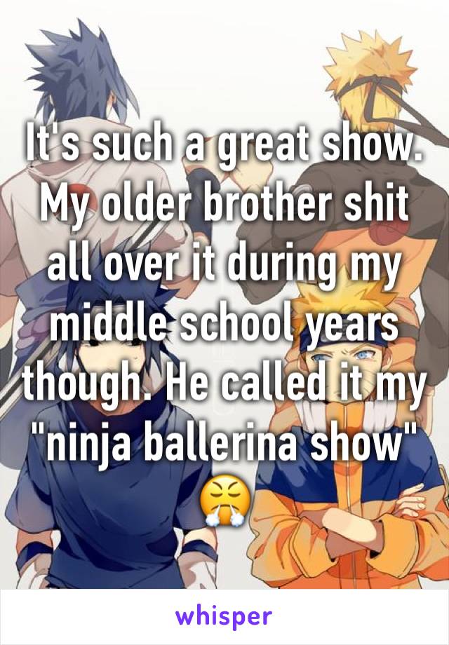 It's such a great show. My older brother shit all over it during my middle school years though. He called it my "ninja ballerina show" 😤