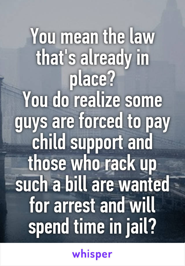 You mean the law that's already in place?
You do realize some guys are forced to pay child support and those who rack up such a bill are wanted for arrest and will spend time in jail?