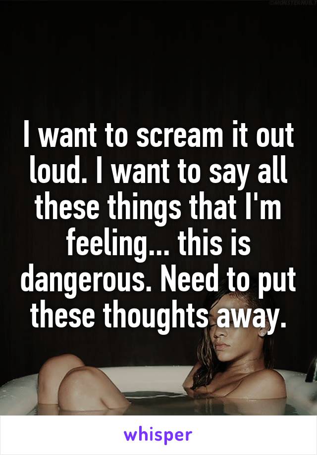 I want to scream it out loud. I want to say all these things that I'm feeling... this is dangerous. Need to put these thoughts away.