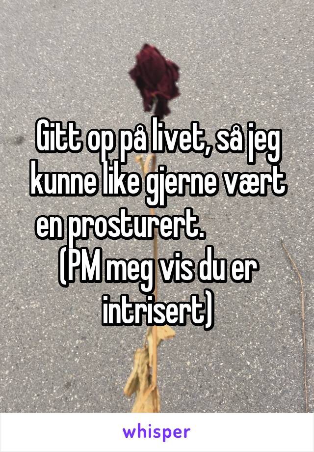 Gitt op på livet, så jeg kunne like gjerne vært en prosturert.              (PM meg vis du er intrisert)