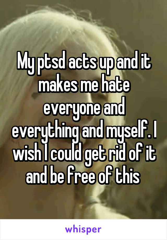 My ptsd acts up and it makes me hate everyone and everything and myself. I wish I could get rid of it and be free of this 