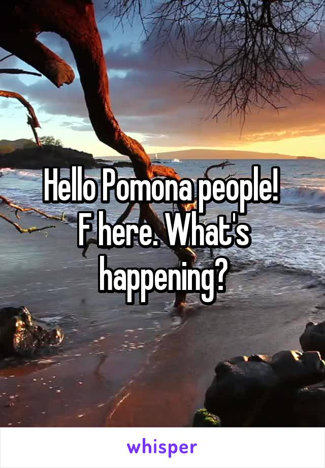 Hello Pomona people! 
F here. What's happening?