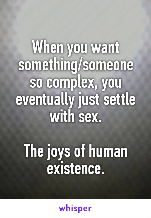 When you want something/someone so complex, you eventually just settle with sex.

The joys of human existence.