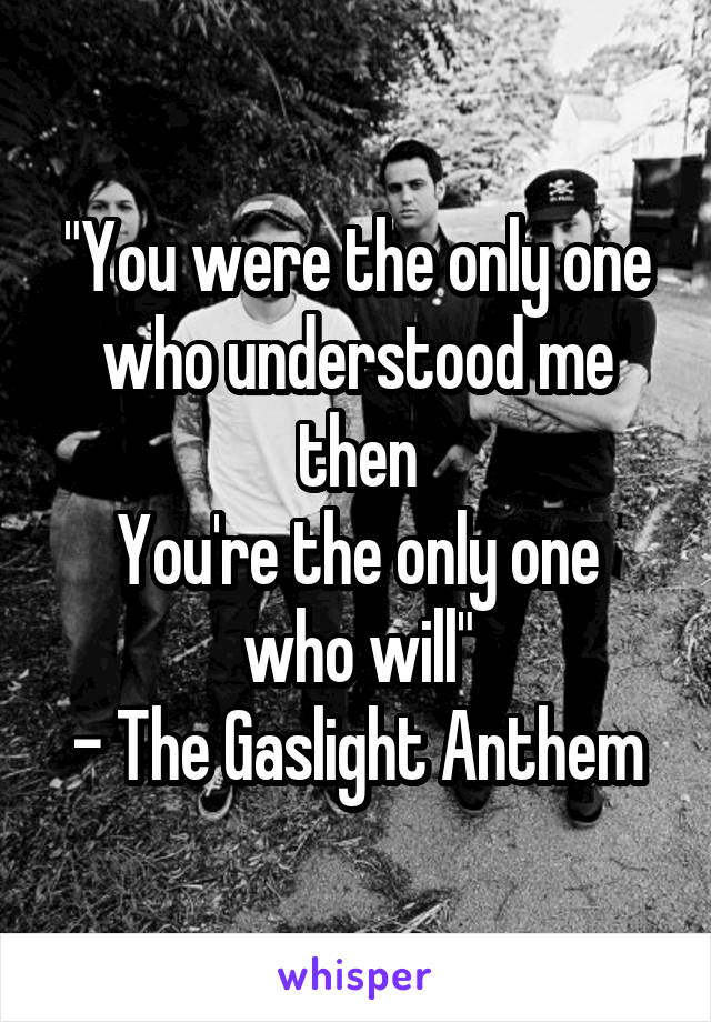 "You were the only one who understood me then
You're the only one who will"
- The Gaslight Anthem