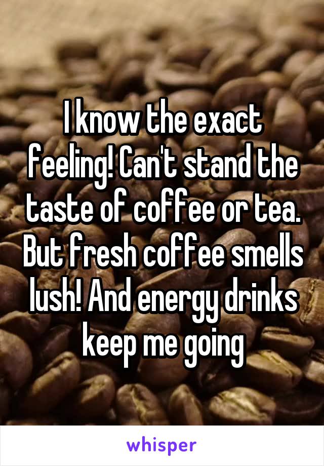 I know the exact feeling! Can't stand the taste of coffee or tea. But fresh coffee smells lush! And energy drinks keep me going