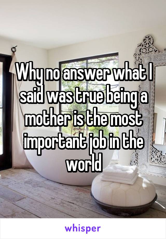 Why no answer what I said was true being a mother is the most important job in the world