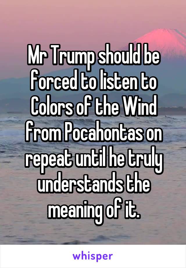 Mr Trump should be forced to listen to Colors of the Wind from Pocahontas on repeat until he truly understands the meaning of it.