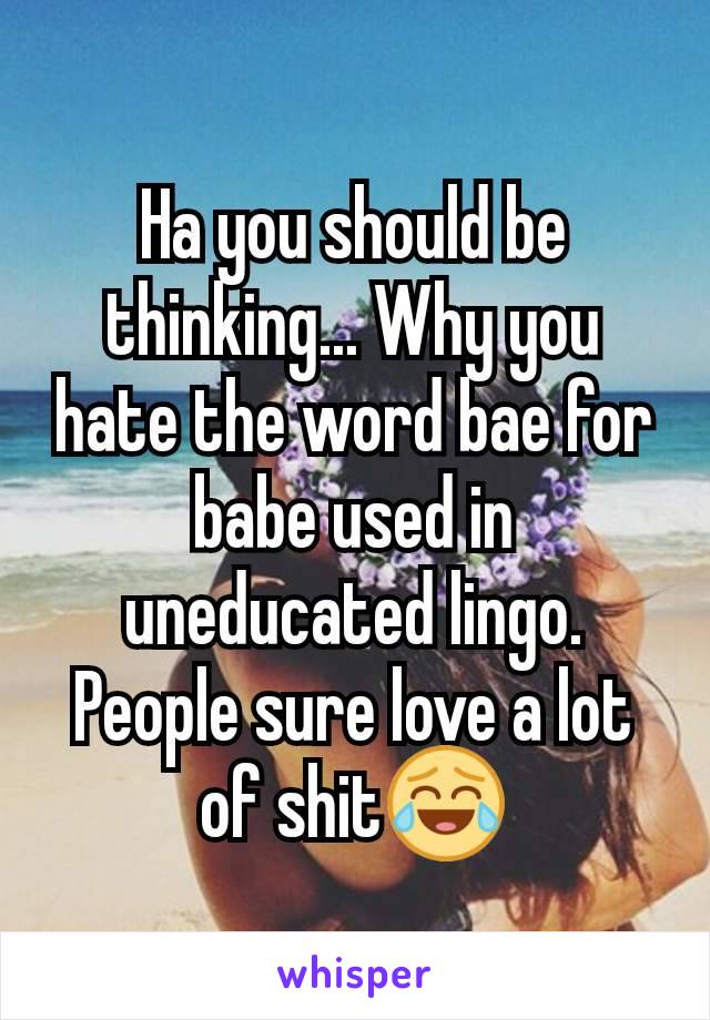 Ha you should be thinking... Why you hate the word bae for babe used in uneducated lingo. People sure love a lot of shit😂