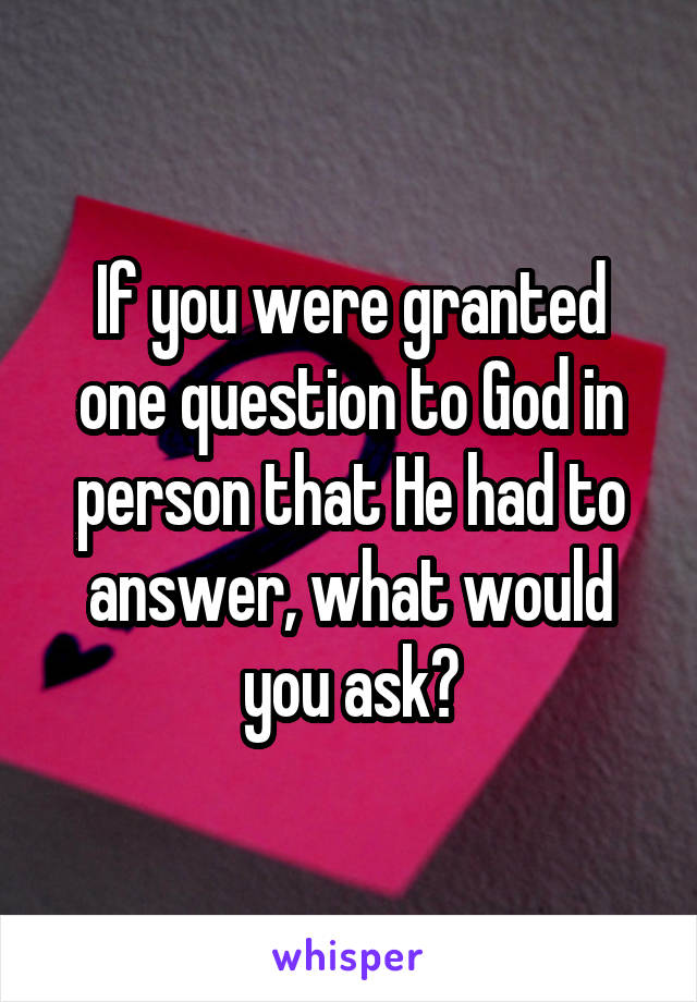 If you were granted one question to God in person that He had to answer, what would you ask?