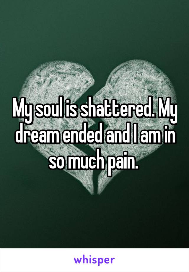 My soul is shattered. My dream ended and I am in so much pain. 