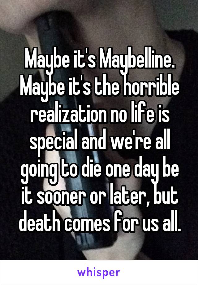 Maybe it's Maybelline. Maybe it's the horrible realization no life is special and we're all going to die one day be it sooner or later, but death comes for us all.