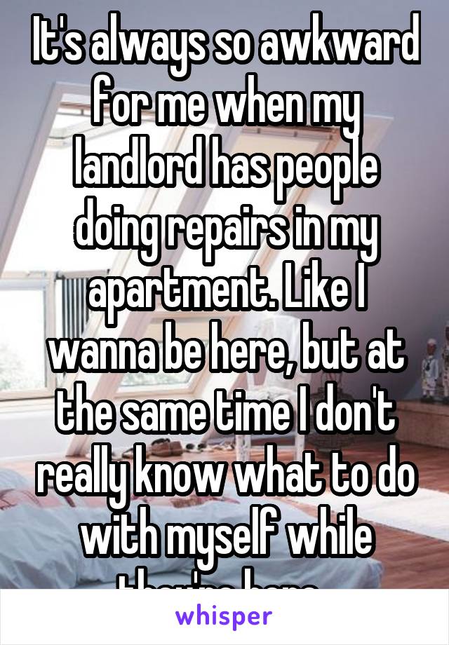 It's always so awkward for me when my landlord has people doing repairs in my apartment. Like I wanna be here, but at the same time I don't really know what to do with myself while they're here. 