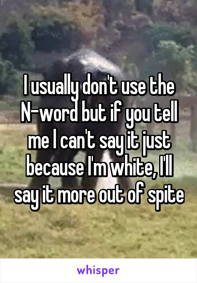 I usually don't use the N-word but if you tell me I can't say it just because I'm white, I'll say it more out of spite