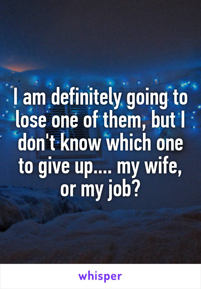 I am definitely going to lose one of them, but I don't know which one to give up.... my wife, or my job?