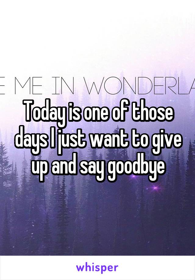 Today is one of those days I just want to give up and say goodbye