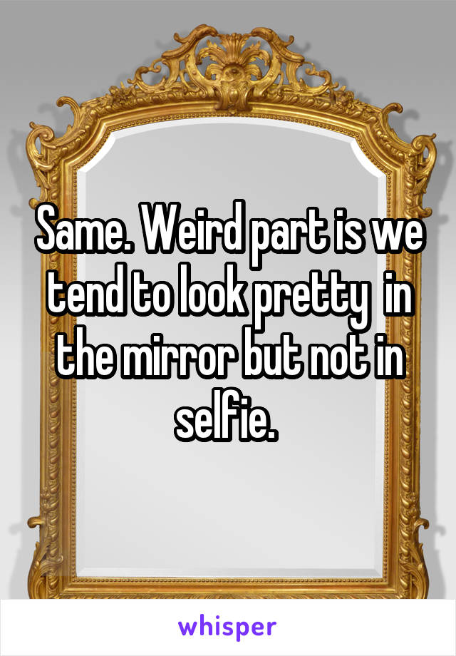 Same. Weird part is we tend to look pretty  in the mirror but not in selfie. 