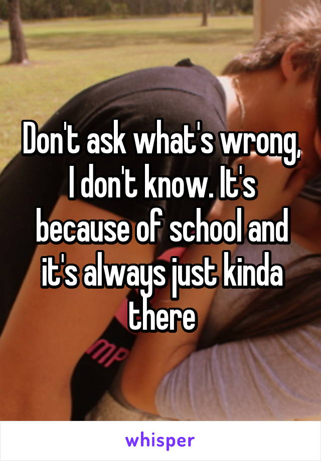 Don't ask what's wrong, I don't know. It's because of school and it's always just kinda there