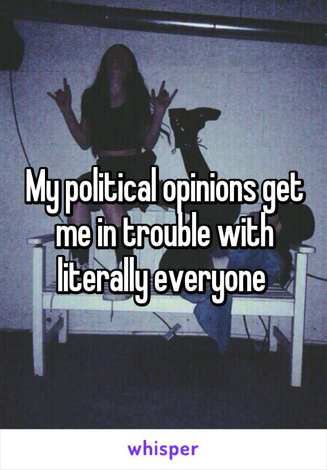 My political opinions get me in trouble with literally everyone 