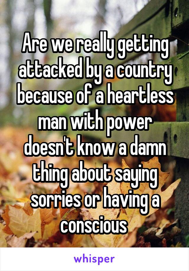 Are we really getting attacked by a country because of a heartless man with power doesn't know a damn thing about saying sorries or having a conscious 