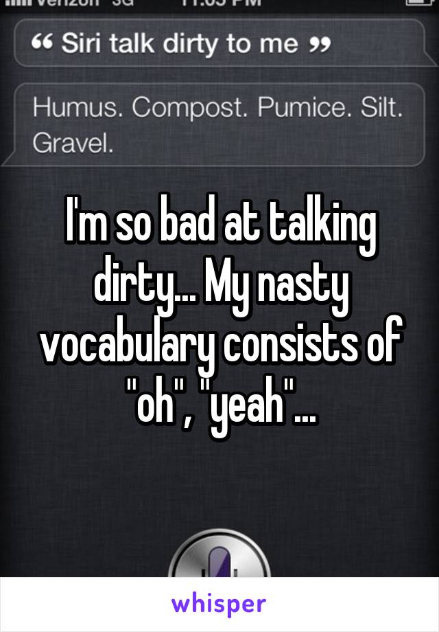 I'm so bad at talking dirty... My nasty vocabulary consists of "oh", "yeah"...