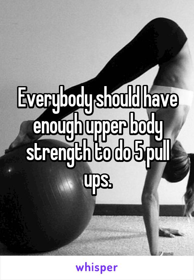 Everybody should have enough upper body strength to do 5 pull ups.