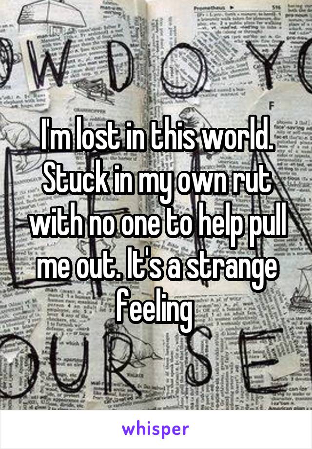 I'm lost in this world. Stuck in my own rut with no one to help pull me out. It's a strange feeling 