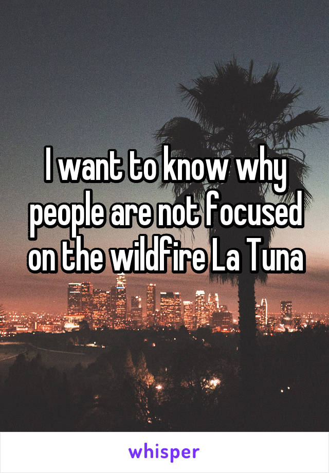 I want to know why people are not focused on the wildfire La Tuna
