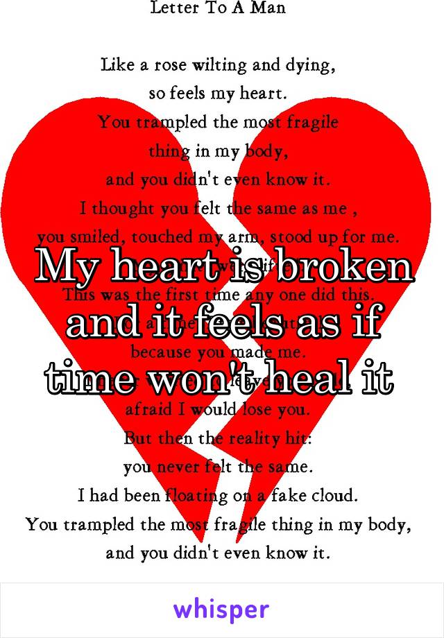 My heart is broken and it feels as if time won't heal it 