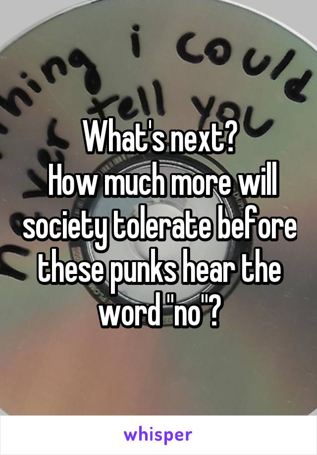 What's next?
 How much more will society tolerate before these punks hear the word "no"?