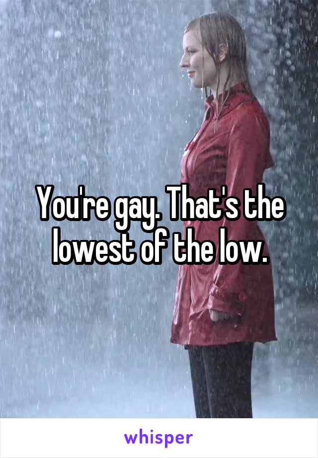 You're gay. That's the lowest of the low.