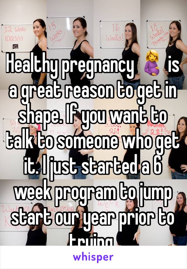 Healthy pregnancy 🤰 is a great reason to get in shape. If you want to talk to someone who get it. I just started a 6 week program to jump start our year prior to trying.