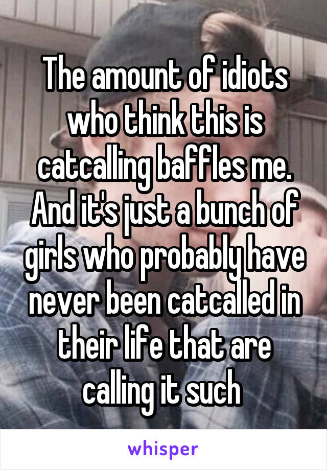 The amount of idiots who think this is catcalling baffles me. And it's just a bunch of girls who probably have never been catcalled in their life that are calling it such 