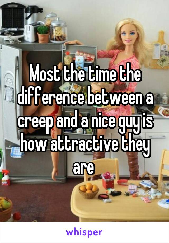 Most the time the difference between a creep and a nice guy is how attractive they are 