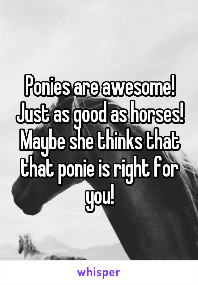 Ponies are awesome! Just as good as horses! Maybe she thinks that that ponie is right for you!