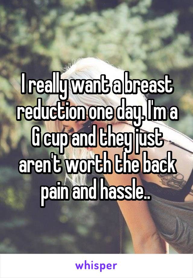 I really want a breast reduction one day. I'm a G cup and they just aren't worth the back pain and hassle.. 