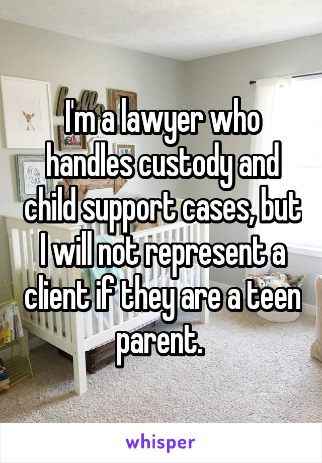I'm a lawyer who handles custody and child support cases, but I will not represent a client if they are a teen parent. 