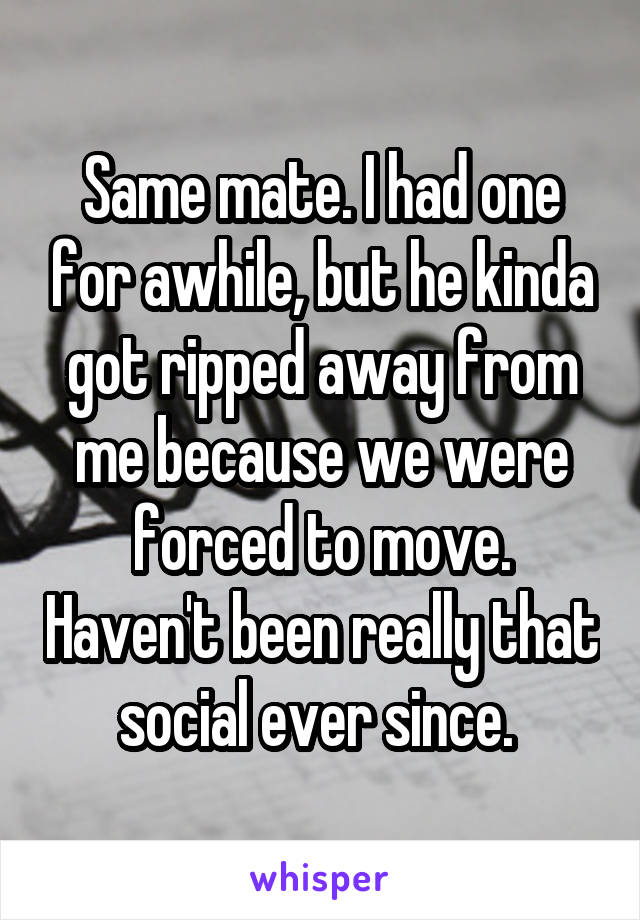 Same mate. I had one for awhile, but he kinda got ripped away from me because we were forced to move. Haven't been really that social ever since. 