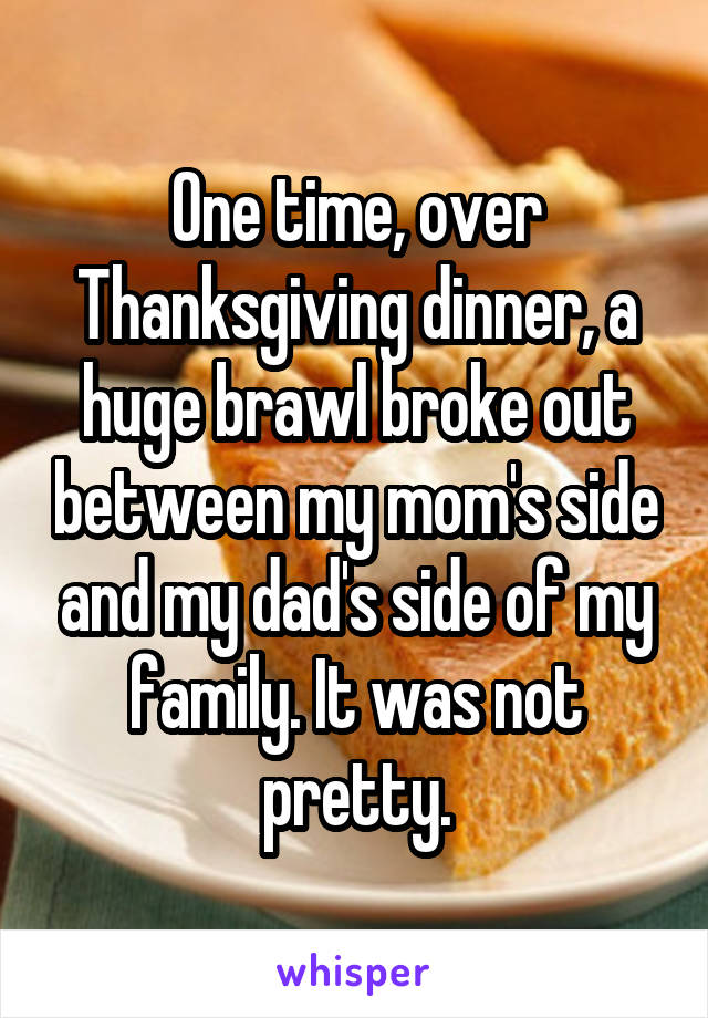 One time, over Thanksgiving dinner, a huge brawl broke out between my mom's side and my dad's side of my family. It was not pretty.
