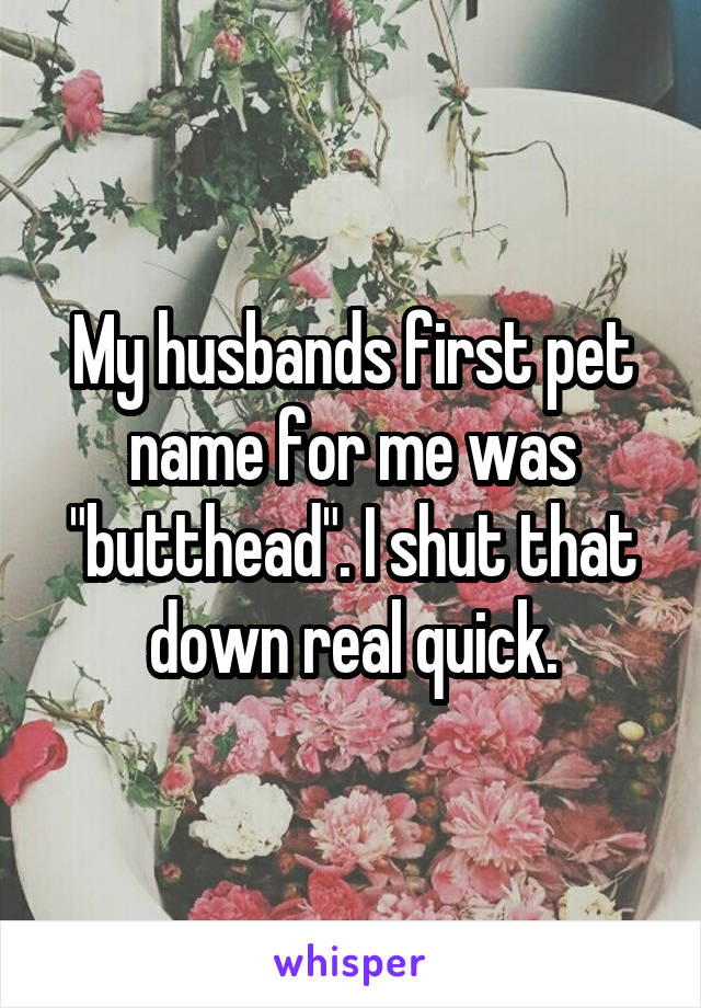 My husbands first pet name for me was "butthead". I shut that down real quick.