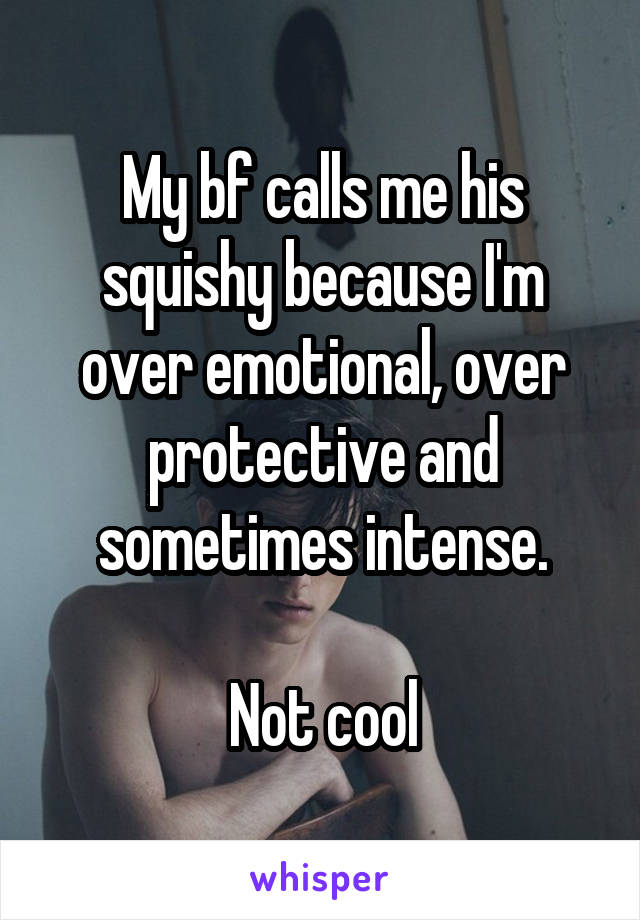 My bf calls me his squishy because I'm over emotional, over protective and sometimes intense.

Not cool