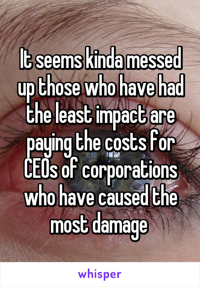 It seems kinda messed up those who have had the least impact are paying the costs for CEOs of corporations who have caused the most damage 