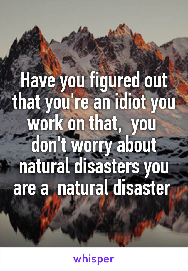 Have you figured out that you're an idiot you work on that,  you  don't worry about natural disasters you are a  natural disaster 