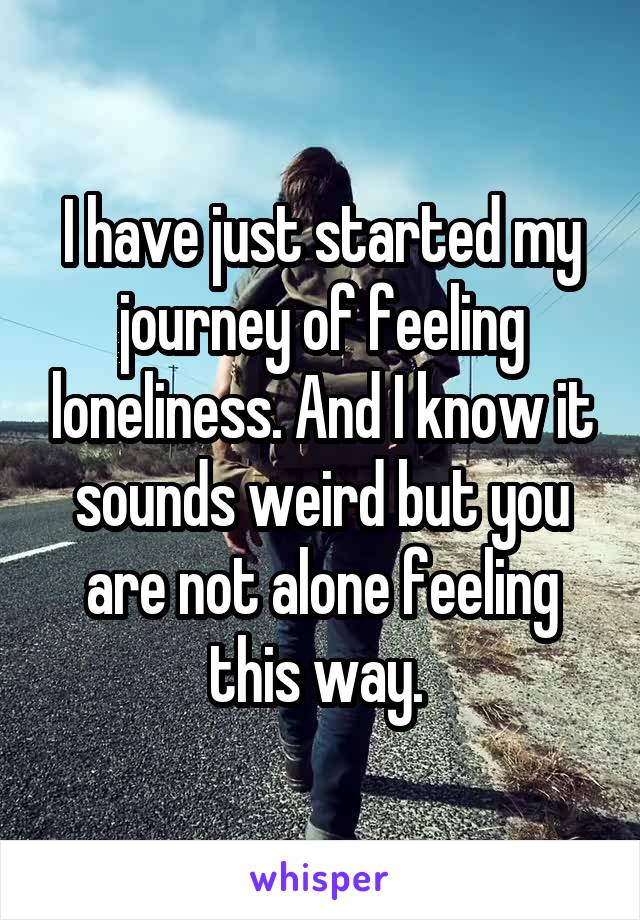 I have just started my journey of feeling loneliness. And I know it sounds weird but you are not alone feeling this way. 