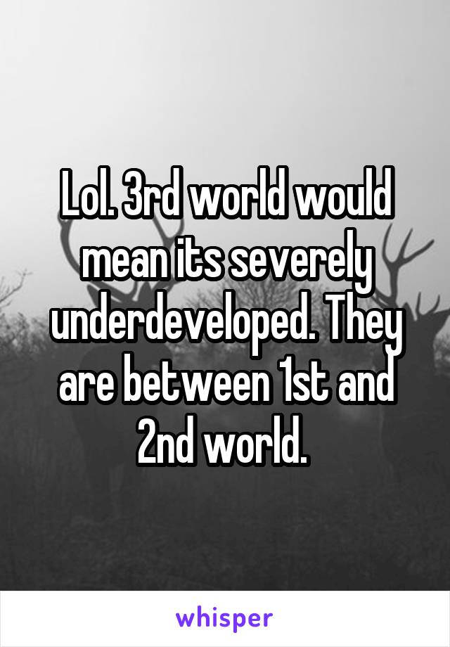 Lol. 3rd world would mean its severely underdeveloped. They are between 1st and 2nd world. 