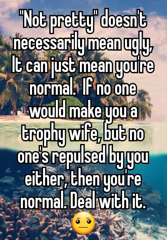 "Not pretty" doesn't necessarily mean ugly,
It can just mean you're normal.  If no one would make you a trophy wife, but no one's repulsed by you either, then you're normal. Deal with it.
😐